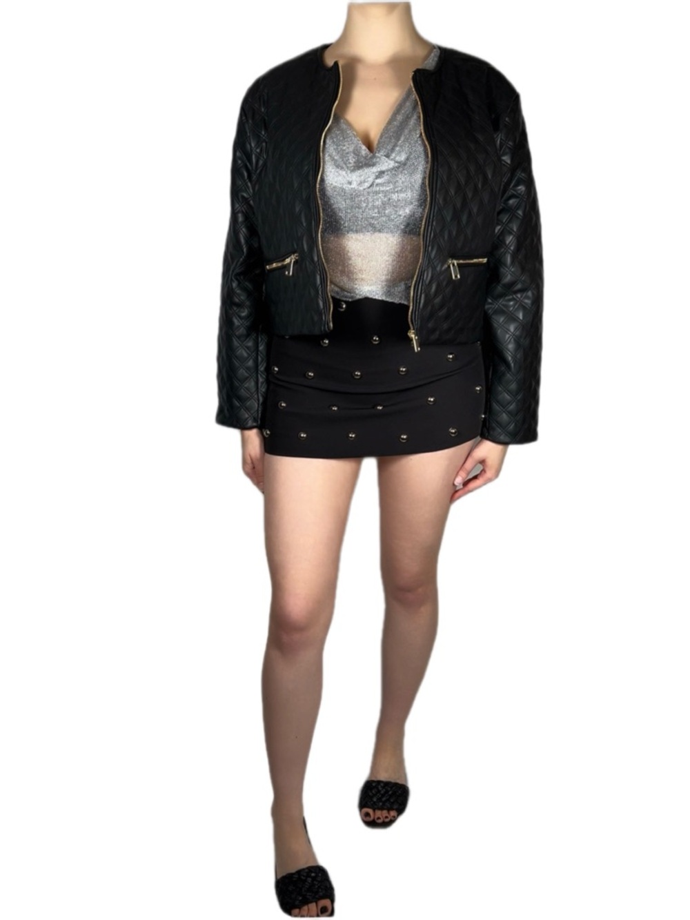 Jason Wu Black Diamond-Pattern Leather Jacket